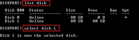 diskpartから，lsit disk / select diskで該当のディスクを選択する