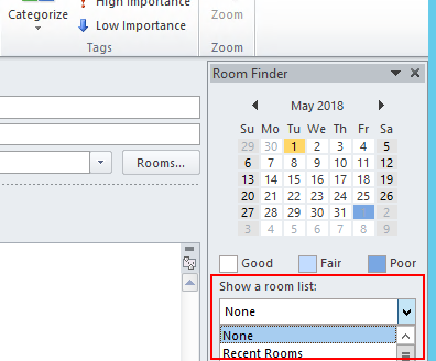 Outlookの「会議室の一覧」機能