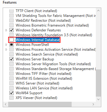 Windows Internal Databaseの機能をアンインストールする。