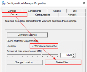 Configuration ManagerからCacheタブを確認する。