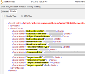 Event ViewerのDetailからXML Viewを見てみると使用可能な他の要素も見つけられる。