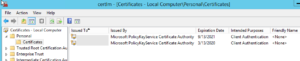Microsoft PolicyKeyService Certificate Authorityの証明書が失効している