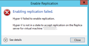 Hyper-V is not in a state to accept replication on the Replica server