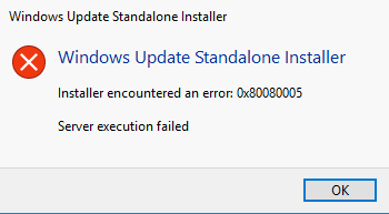 0x80080005エラーでWindows Updateをインストールできない